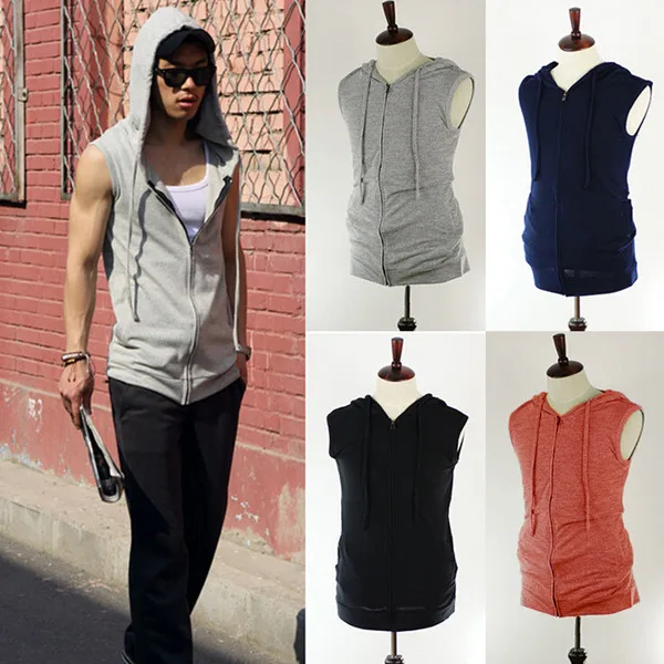 Summer style Male Slim Fit Hooded Sweatshirt Casual Sleeveless Jacket Vest  size M-4XL - AliExpress
