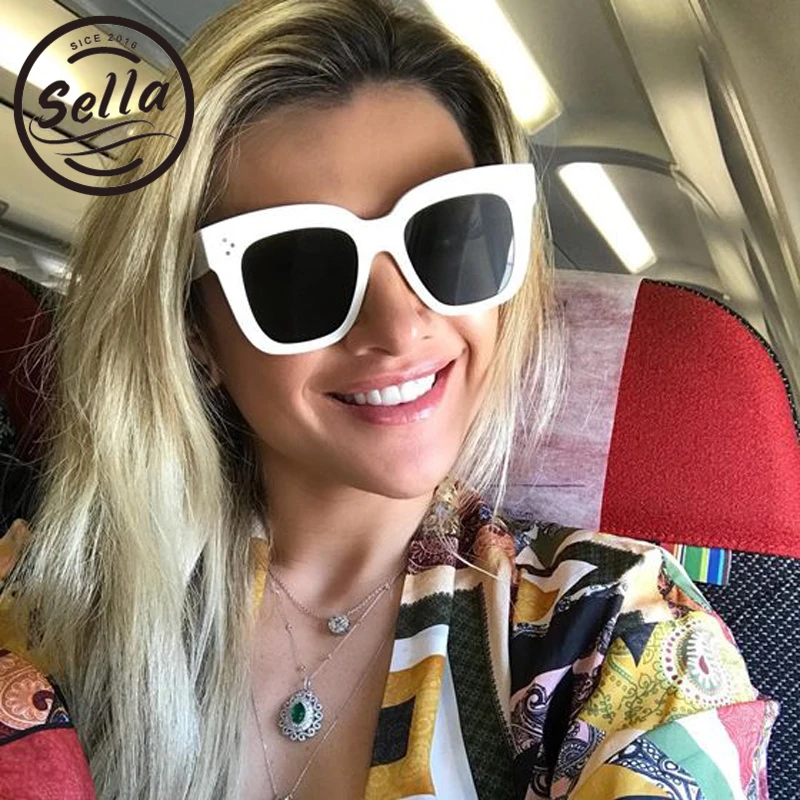 

2018 Sella New Fashion Women Oversized Square White Frame Sunglasses Brand Designer Trending Nail Decoration Style Glass Oculos