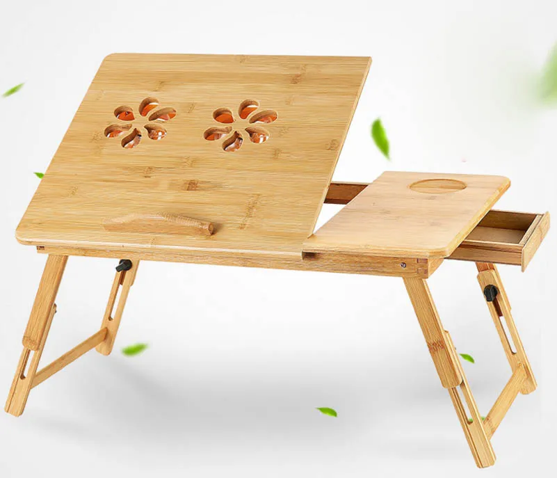 

Lazy desk Foldable Portable Adjustable Bamboo Notebook Computer Stand Laptop Desk With Drawer For Bed Sofa