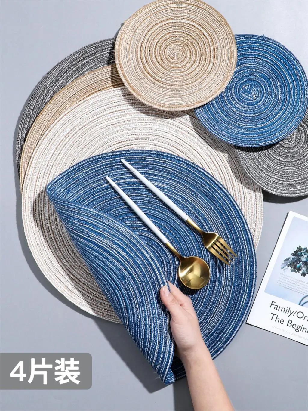 

Nordic Round Table Mat Anti Slip Drink Coasters Insulated Solid Placemats Linen Non Slip Ramie Mat Kitchen Tool Home Decor 4PCS