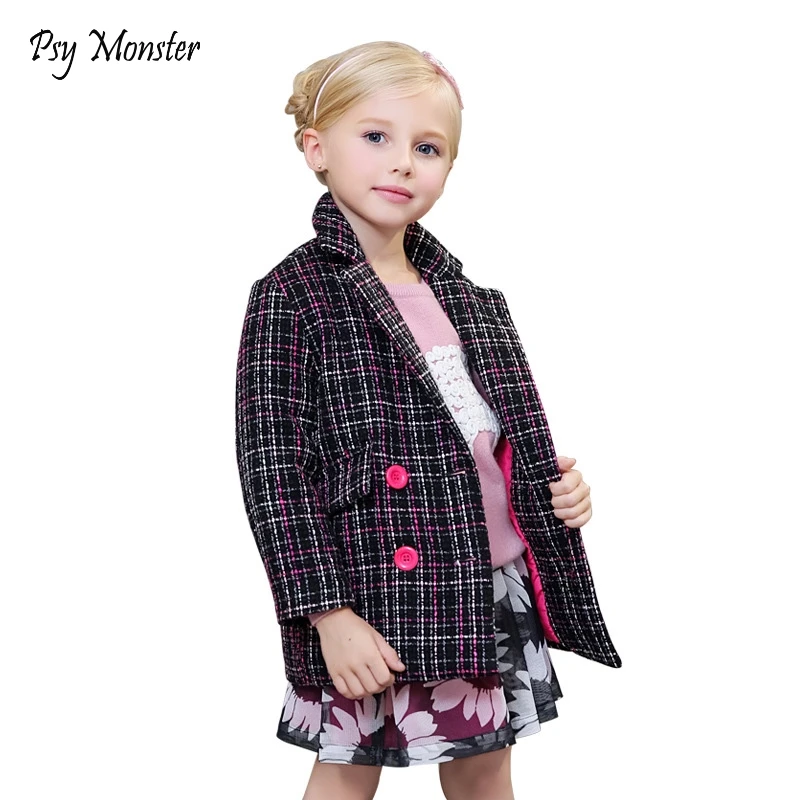 School Girls Woolen Jackets Brand Thicken Warm Winter Plaid Children Blouson Enfant Kids Baby