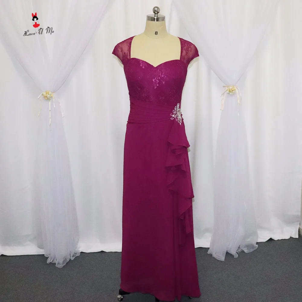 Paars Moeder van de Bruid Lace Jurken Custom Made Chiffon Kralen 2017 Lange Avond Gast Wear voor Bruiloften Godmother Paars Moeder van de Bruid Lace Jurken Custom Made Chiffon Kralen 2017 Lange Avond Gast Wear voor Bruiloften Godmother