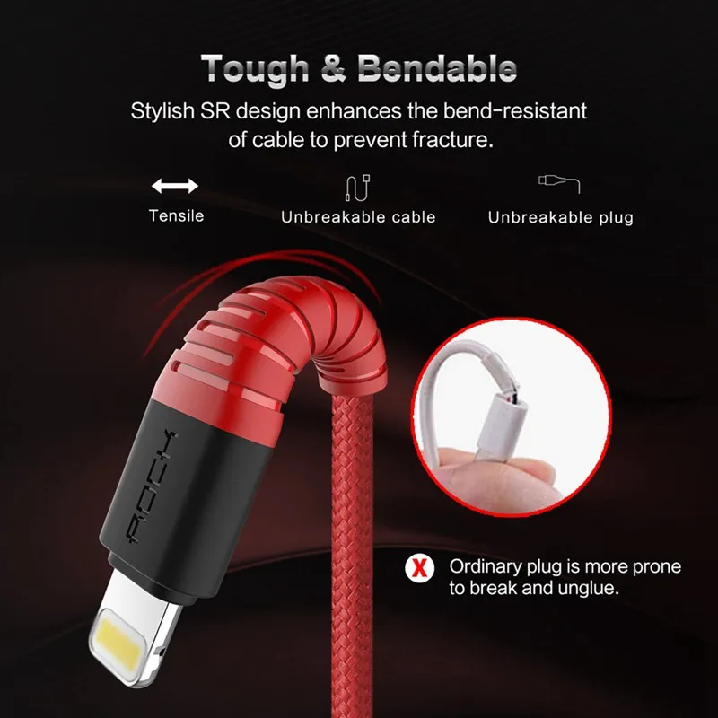 ROCK 3 в 1 высокопрочный USB Type C Micro и зарядный кабель для iPhone телефонный зарядное