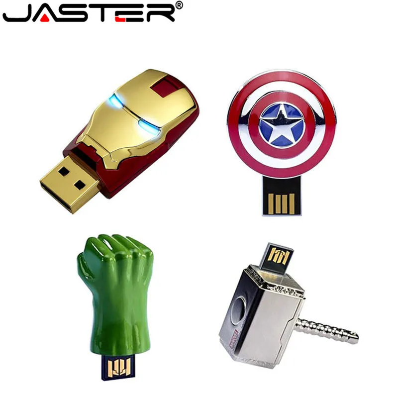 JASTER металлический Железный человек Капитан щит капитана Америка молоток usb флэш-накопитель Memory stick Халк pendrive 4 ГБ 8 ГБ 16 ГБ 32 ГБ 64 ГБ подарок