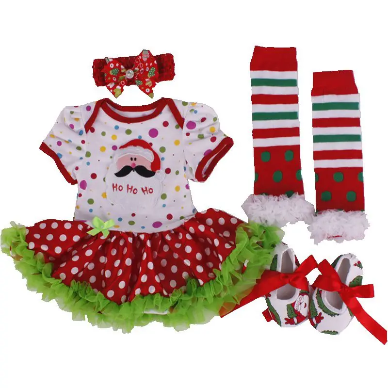 Рождественское платье-пачка для новорожденных девочек; комбинезон; гетры; обувь; повязка на голову; Рождественский комплект для маленьких девочек из 4 предметов; комплект одежды для детей