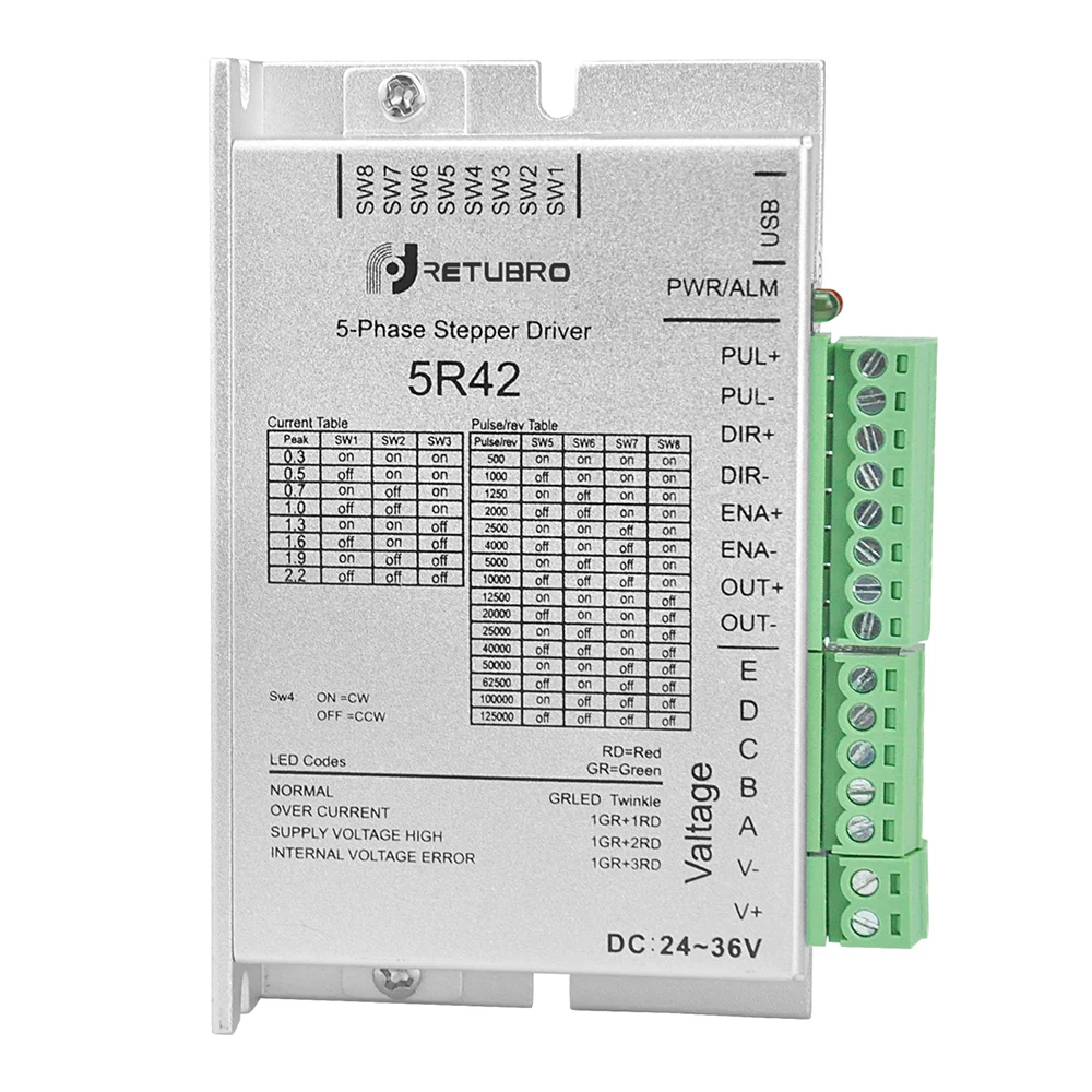 RETUBRO Stepping Driver 5R42 5-Phase 24-36V DC Supply Nema 17 Stepper Motor Driver 0.2-2.2A