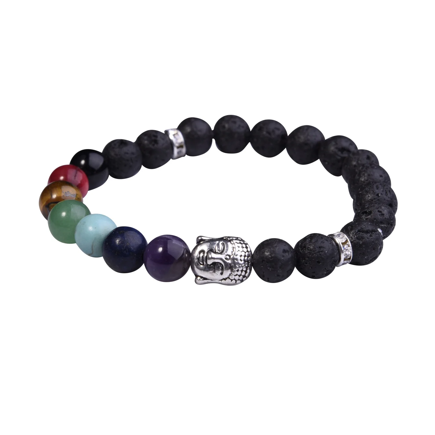 Muti-color Mens Bracelets Black Lava 7 Chakra Healing Balance Beads Bracelet For Women Reiki Prayer Yoga Bracelet Stones