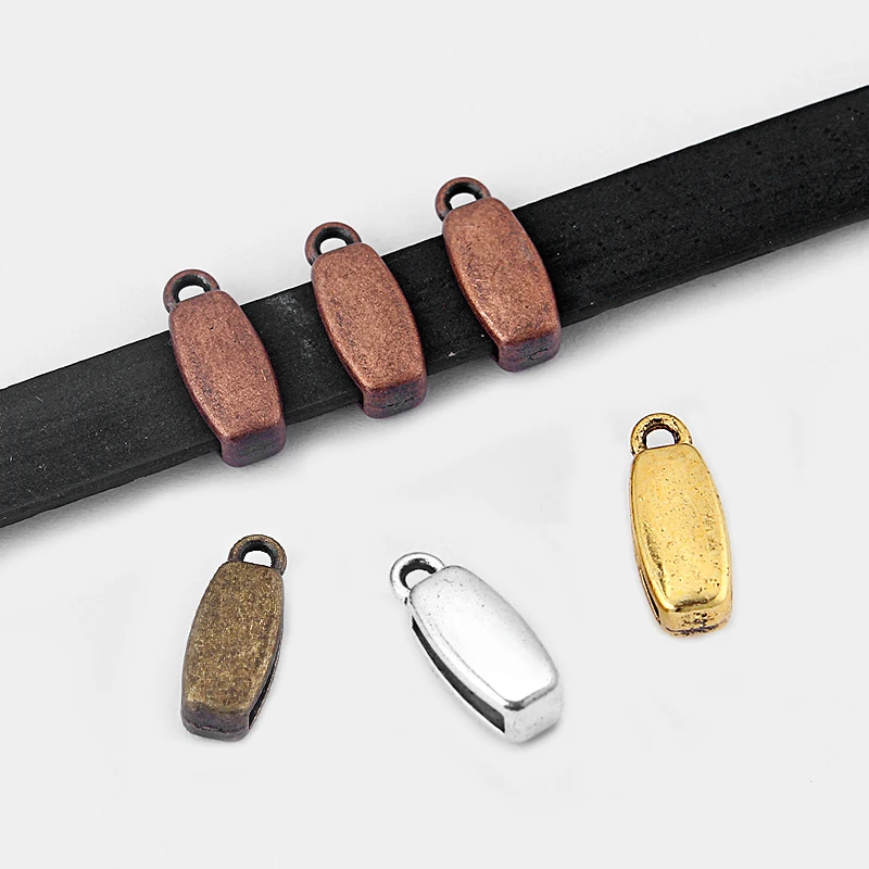 

20pcs Antique Silver/Copper/Bronze/Gold Flat Charms Beads Bail Spacer For 10*2mm Flat Leather Cord Bracelet Jewelry Findings