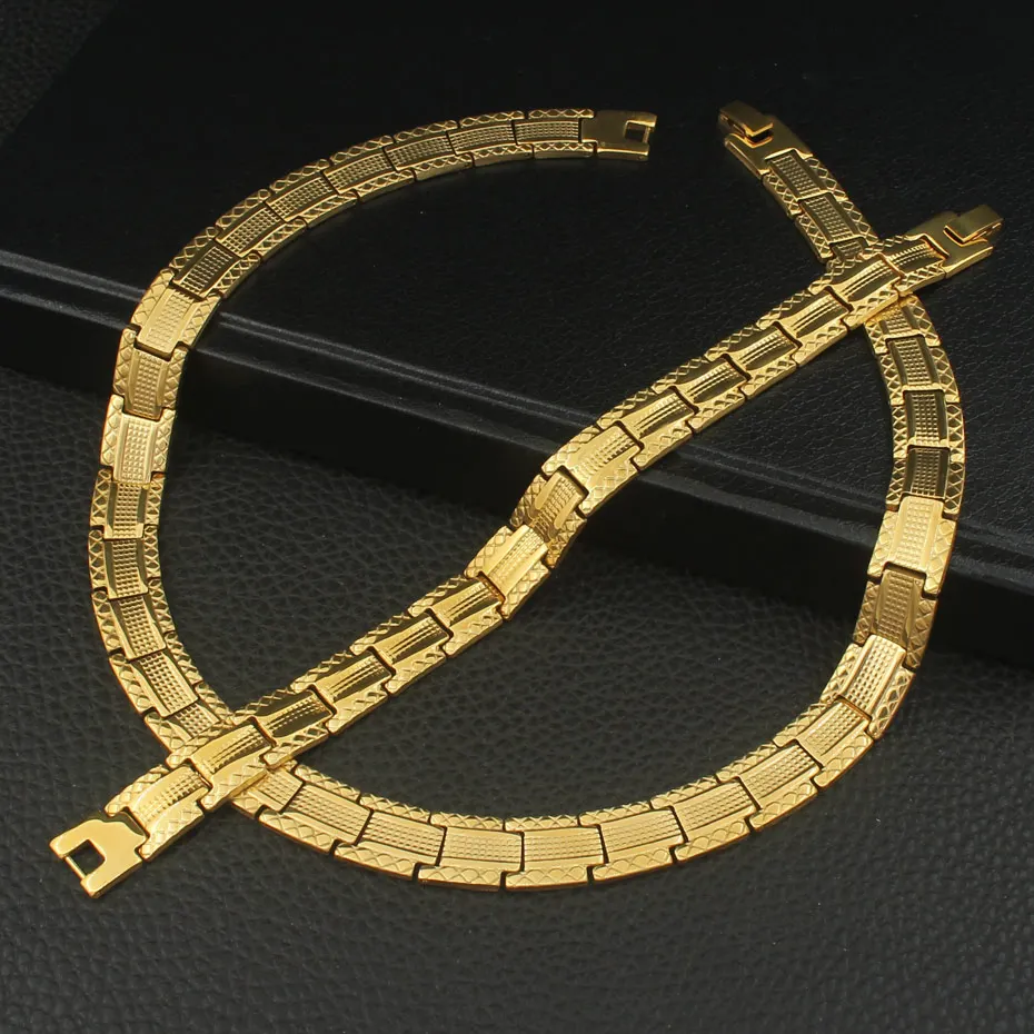 

Newest Stainless Steel Vintage Jewelry Sets Gold Color Bracelet +Necklace set For Women Hot Sell SFKZAHEI