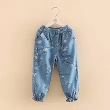 2017 Printemps Été Articles Bébé Filles Doux Tencel Denim Jeans Filles Imprimer Coton Jeans Enfants Printemps-Été Mince Pantalon