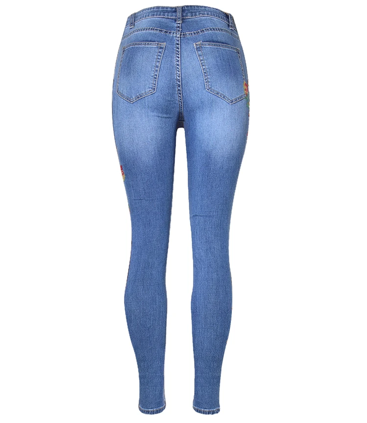 2017 European and American women's high waist elastic front and rear side of the cross embroidery roses washed cat to be cowboy pants pants pants (12)