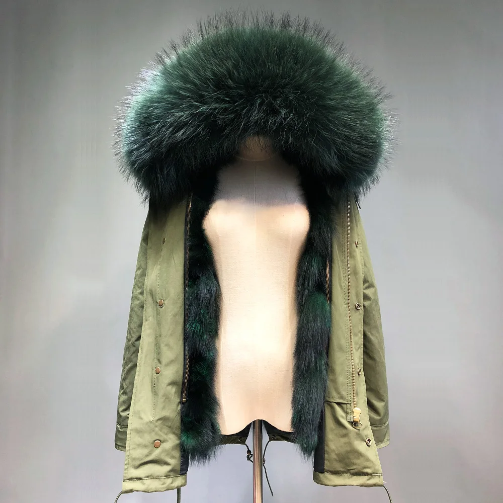 Long 90cm Naturel Long Femmes Blanc Long Col 75cm Maylofuer Intérieure 110cm De Fourrure Réel Vert Raton Manteau Fox Silver Laveur Parkas Capot Amovible Manteaux Doublure P17PS