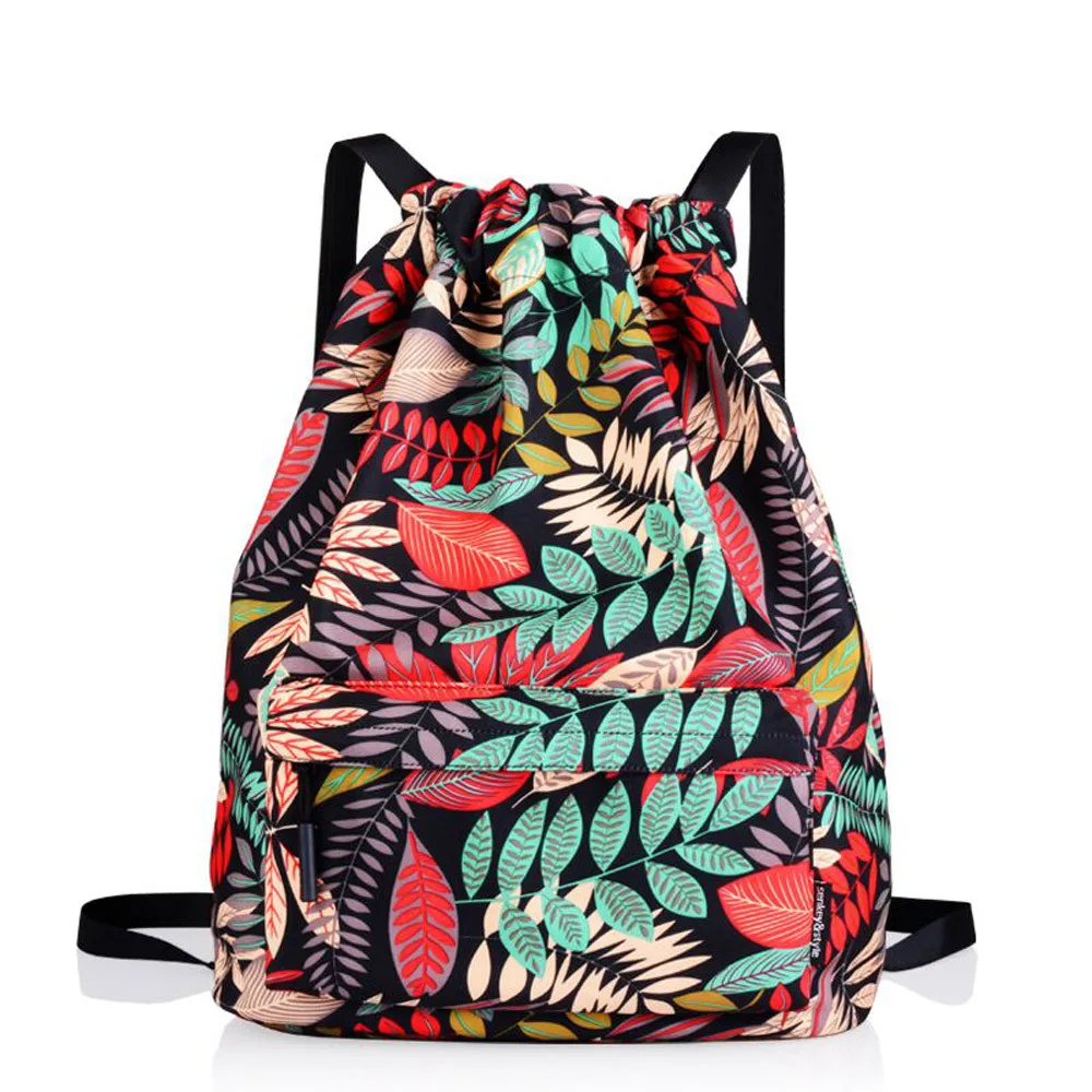 

Xiniu Fashion Drawstring Bag Nylon Preppy Style High Quality Teenager Satchel Printing Flower Bundle Storage Pocket