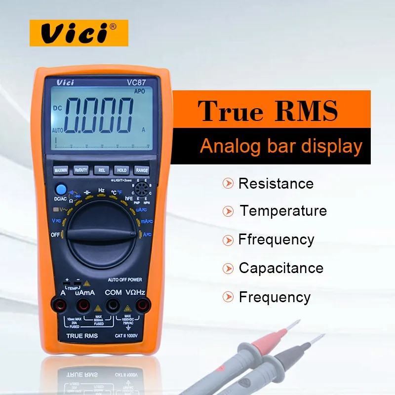 

VICI VC87 Digital Multimeter TRMS 6000 digits with analog bar display Variable frequency drive voltage measurements FLUKE 87-V