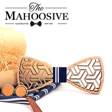 MAHOOSIVE карманные квадратные носовые платки деревянный галстук-бабочка Запонки Набор для мужчин деловой костюм носовой платок деревянные галстуки-бабочки