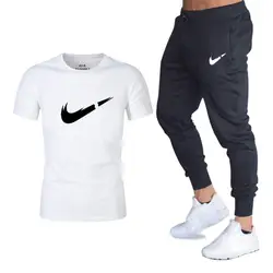 2019 качество мужской спортивный костюм футболки + брюки мужские два предмета костюм спортивный костюм модные повседневные футболки