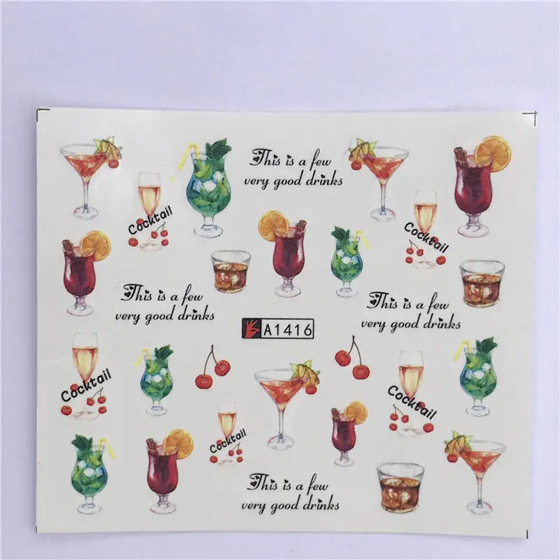 1 лист стикер для ногтей Лето переводные наклейки фрукты/мороженое/мультфильм/Цветочный дизайн временные татуировки слайдер советы - Цвет: YZW-A1416