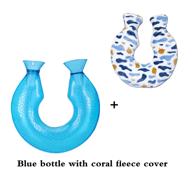 U-образная бутылка для горячей воды для шеи Теплая Наплечная Шея бутылка для горячей воды ПВХ материал мешок для горячей воды снимает боль в шее - Цвет: blue cover