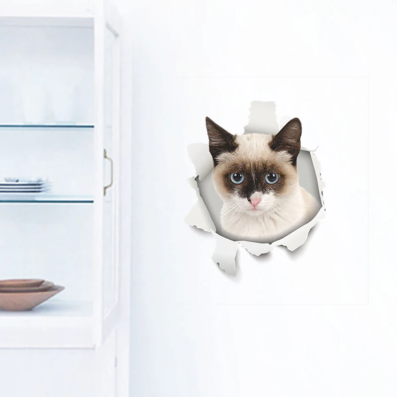 3D effect Hole View Dogs Cats Wall Stickers For Toilet Bathrooms Decoration Kitchen Decor Wall Refrigerator Mural Art Decals