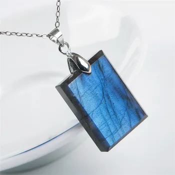 

Genuine Strong Blue Lights Natural Labradorite Crystal Gemstone Necklaces Powerful Pendant 24*18*6mm