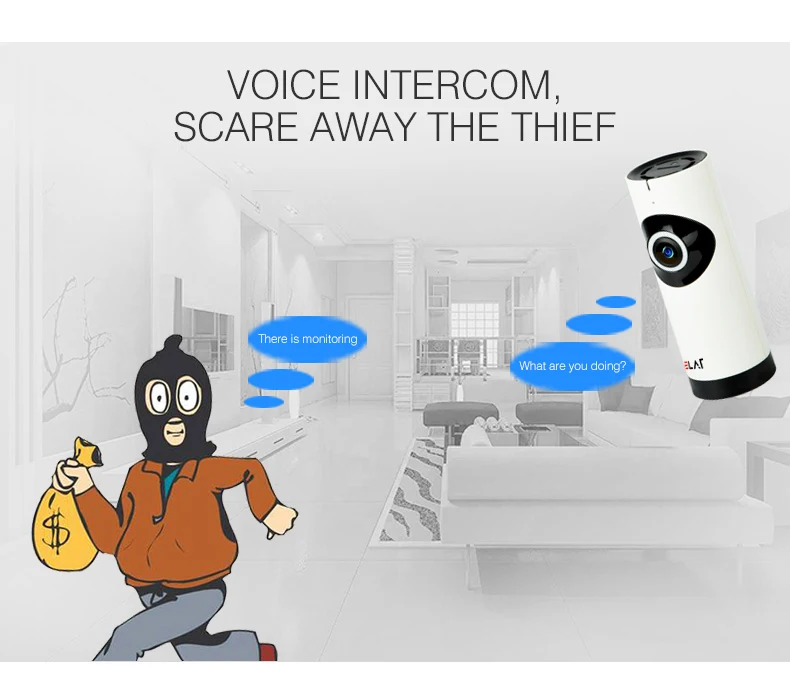 ELAF HD IP Camera 180 Degree Panoramic IRCut Night Vision Wireless 720P Camera Baby Monitor Home Security Motion Detection Alarm