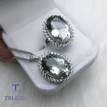 TBJ, набор ювелирных изделий Дианы, кулон и кольцо с натуральным зеленым аметистом, кварцем, 22 карат, драгоценный камень для женщин из серебра 925 пробы с подарочной коробкой
