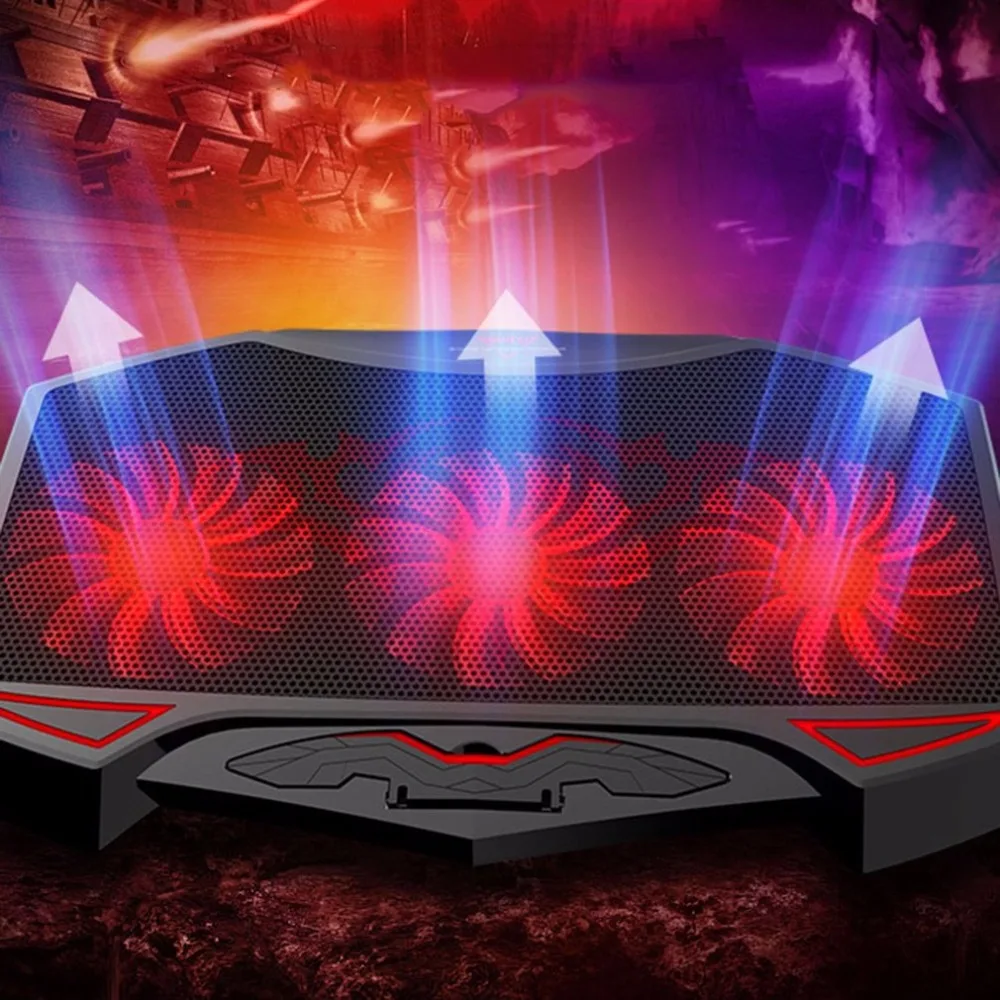 

3 High Speed Fan Notebook Cooler With LED Silent Adjustable Laptop Cooling Pad Stand Dual USB Holder for 14-17 inch Laptop