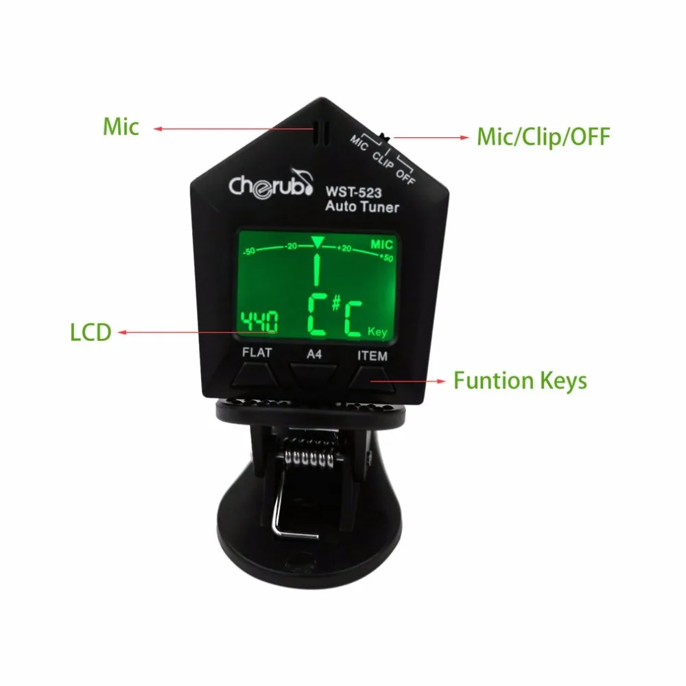 

Cherub Automatic Clip Guitar Tuner WST-523 LCD Display Electric Guitar Tuner Musical Instruments Accessories New Arrival