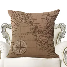 Винтаж 1" квадрат карты мира подушка хлопок белье диванные подушки Чехол