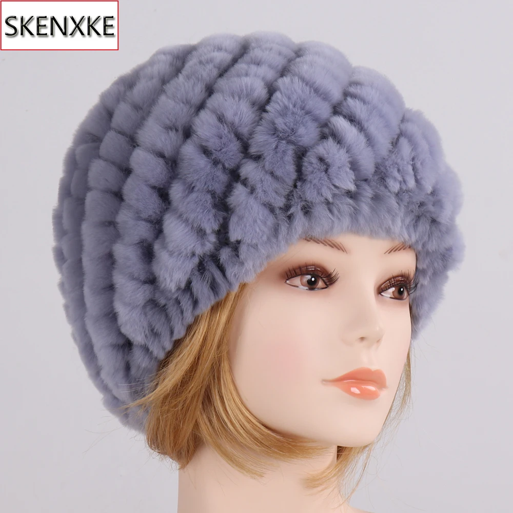 

Lady Winter Natural Real Rex Rabbit Fur Hat Girl 100% Rex Rabbit Fur Cap Women Warm Soft Knitted Genuine Fur Skullies Beanies