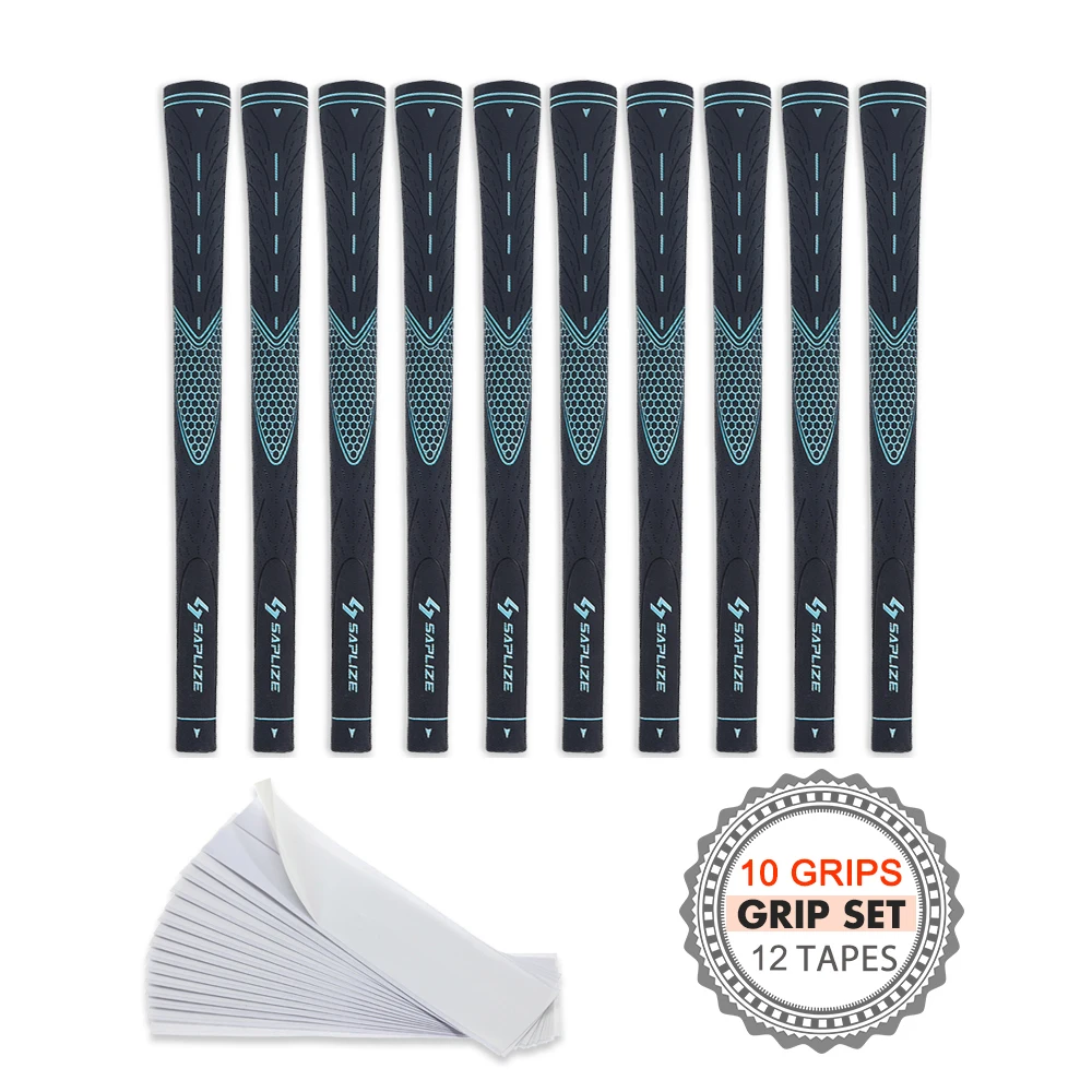 

Saplize 10PCS Golf Club Grips + Free Tape Rubber Tacky Style 4 Colors Available Standard Size