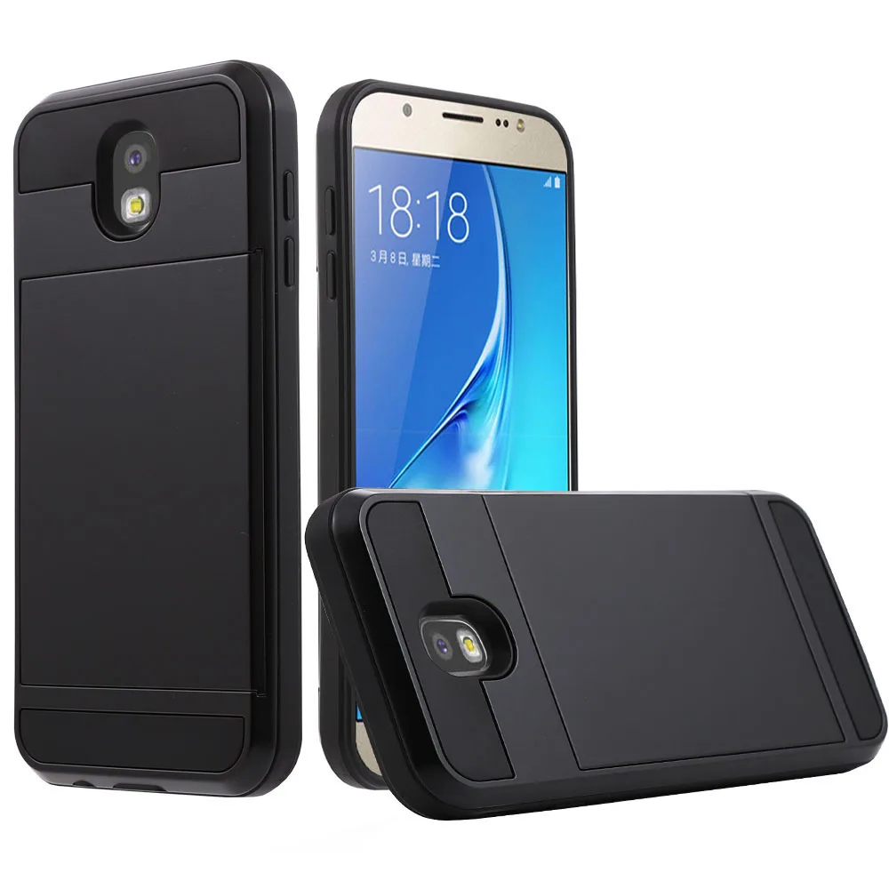 

For Galaxy J5 Pro Card Case, Rugged Hybrid Dual Layer Wallet Slot Holder Hidden Pocket Cover Black Silver Rose Gold j5 pro 2017