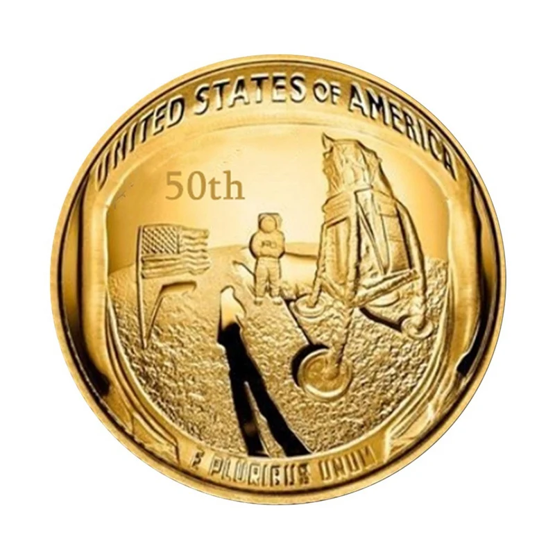 США 50-летие Аполлон 11 Луна Посадка Посеребренная памятная монета металлическая антикварная имитация художественная коллекция подарок - Цвет: GD