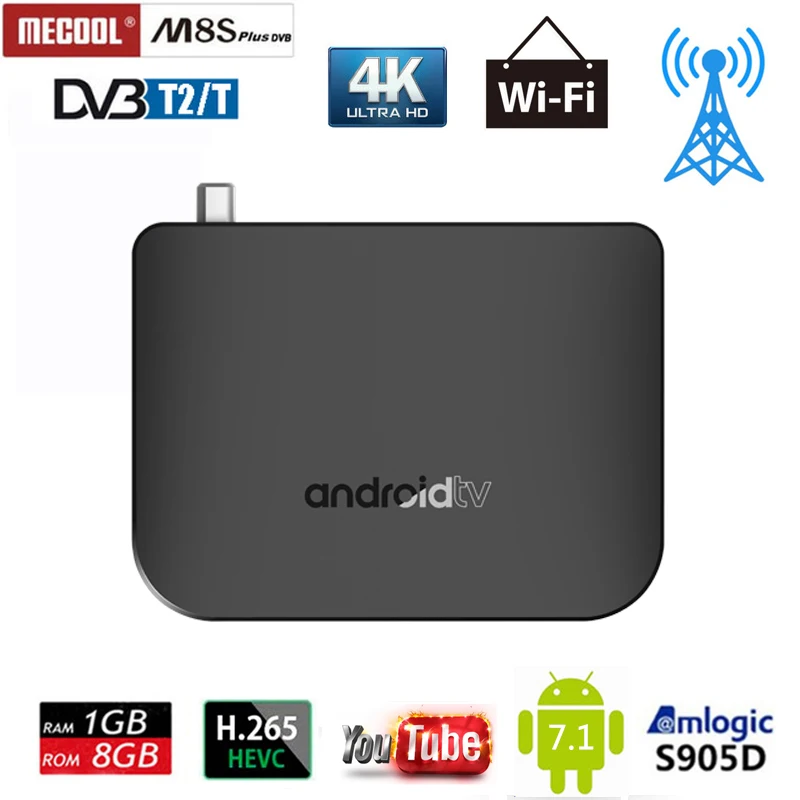 

DVB-T2 Android TV Box 7.1 Amlogic S905D 2.4Ghz WiFi 100M Support 4K H.265 DVB T2 Mini Thin M8S Plus DVB Terrestrial Media Player