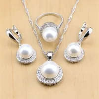 Пресноводный жемчуг с CZ Ювелирные наборы серебро 925 ювелирные изделия свадебное украшение для женщин серьги/кулон/Кольцо/ожерелье набор