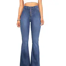 Женские расклешенные джинсы с высокой талией, женские джинсы на пуговицах, синие обтягивающие джинсы, осенние джинсы в стиле ретро, женские брюки, брюки s-xl