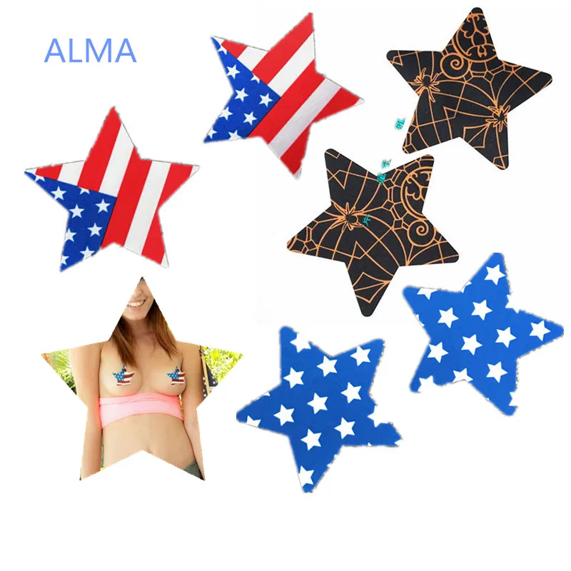 

3 pairs Disposable Bra Pad big size 7*6mm Invisible Strapless Backless Cleavage Enhance Sticker star and stripes Nipple Cover