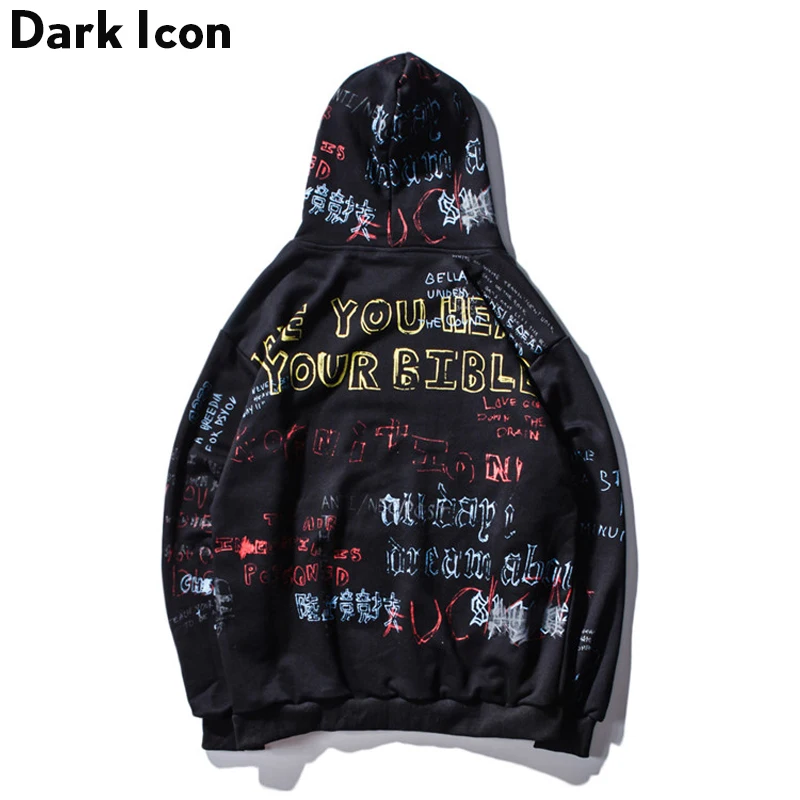 DARK ICON Graffiti Printing Loose Style Men Women Hoodie 2018 Hip Hop Hoodies Men's Sweatshirt and Hoodie Streetwear Clothing
