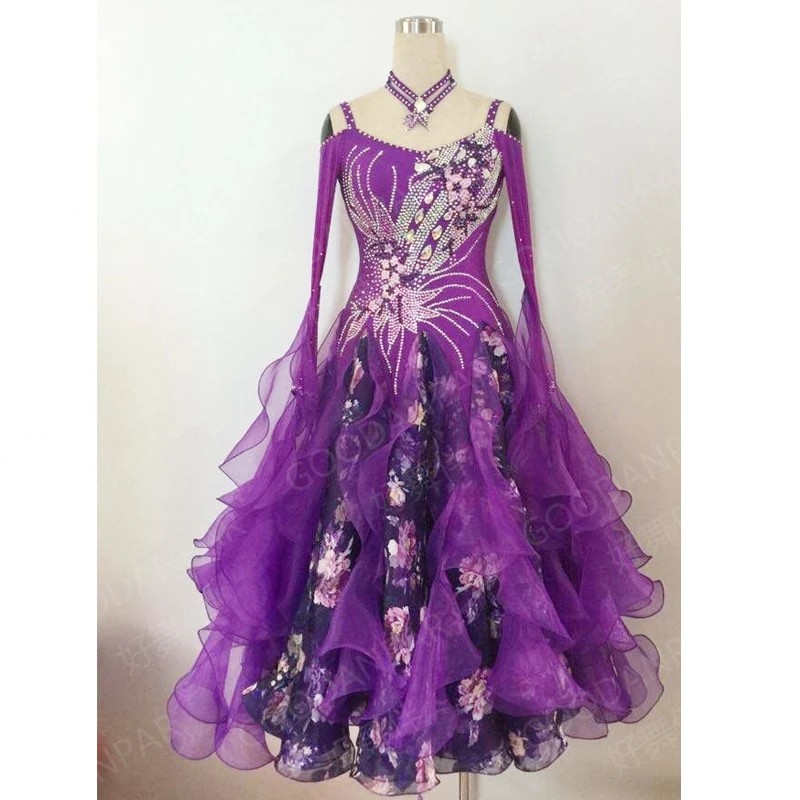 

GOODANPARCompetition Ballroom dance dress,tango salsa samba dance dress,latin dance wear,Rumba Jive Chacha Purple Long Sleeve