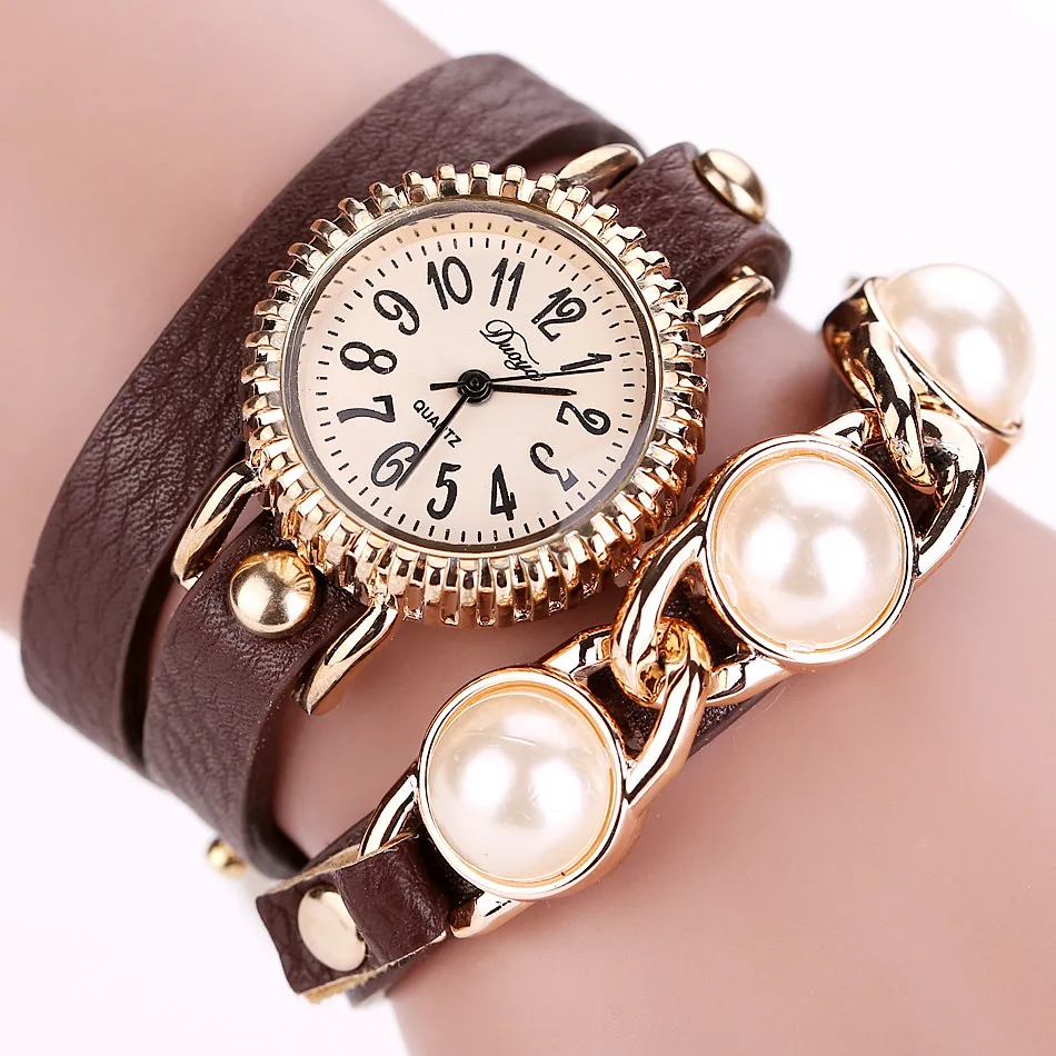 Duoya Женская мода Повседневный Браслет En Cuir Montre-Bracelet Femmes Robe relogio feminino жемчужные часы horloges женские часы B30