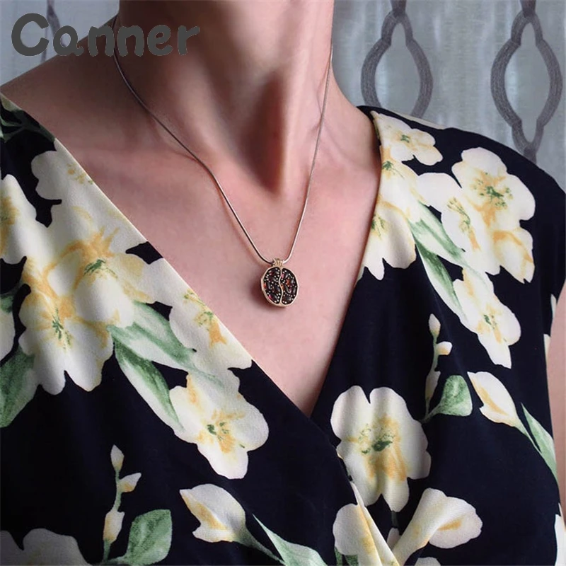 rose gold necklace Canner, Гранатовое золото, кольца для женщин, серьги, гранатовый обруч, Brincos, ювелирный комплект, ожерелье, колье, женские серьги с фруктами, A40 - Окраска металла: rose gold necklace