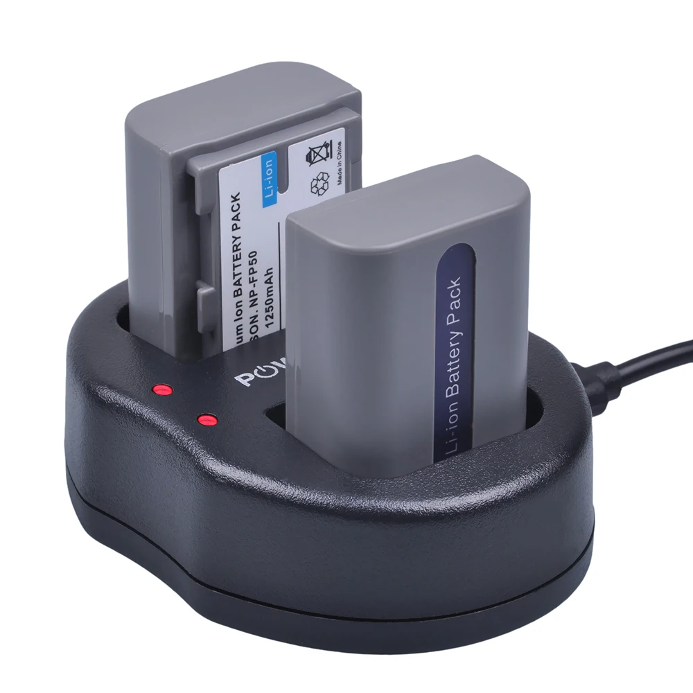 

PowerTrust 2x 1250mAh NP-FP50 NP FP50 Camera Battery+ Dual USB Charger for Sony DCR-DVD103 DVD105 DCR-HC3 HC16 HC40 DCRSR30 SR40