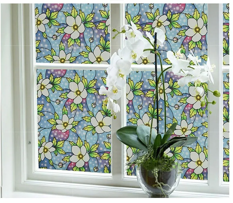 45x100cm Plant flower pattern of glass electrostatic film toilet living room bedroom dining room kitchen Windows glass film N4 - Цвет: Шампанское