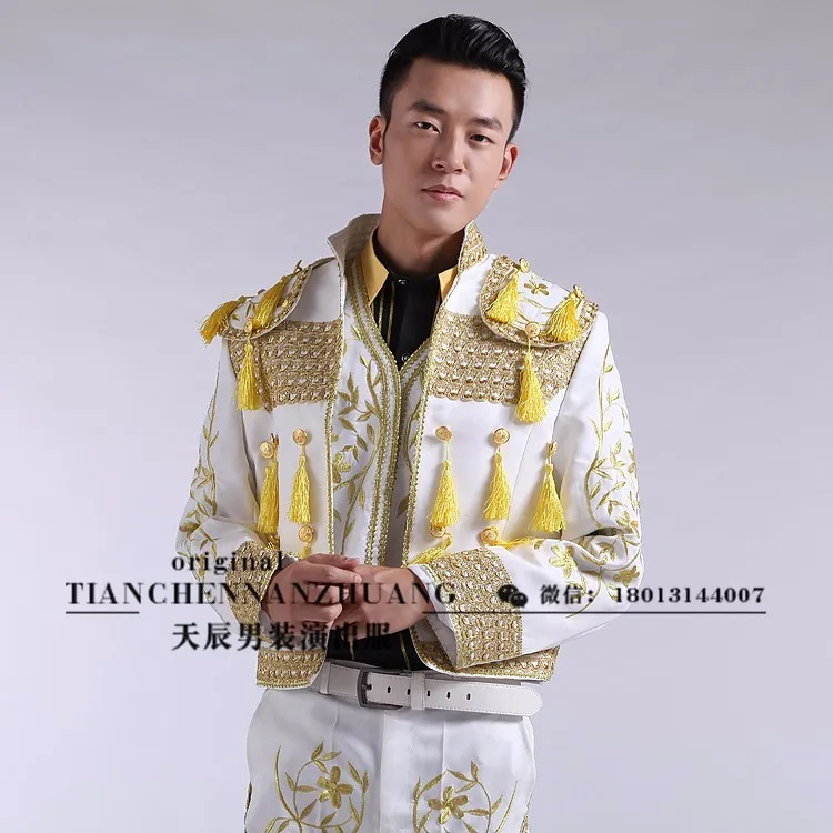 Испанский matador одежда для выступлений Мужская Европейский суд вышивка платье сценический костюм куртка+ брюки+ жилет