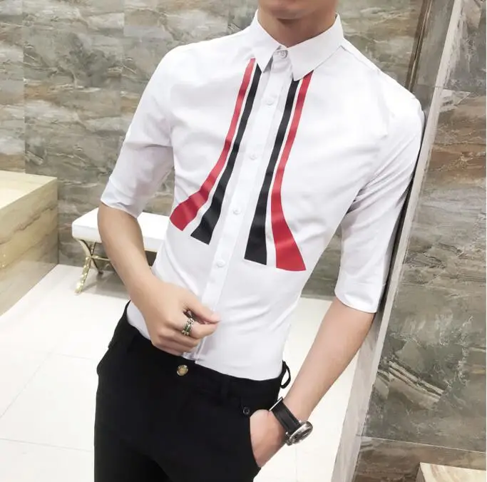 Сезон: весна–лето Для мужчин платье Shirts3/4 рукав Slim Fit свитшо Т с принтом рубашка Для мужчин с коротким рукавом Однотонная повседневная обувь плюс Размеры для певицы для сцены костюм