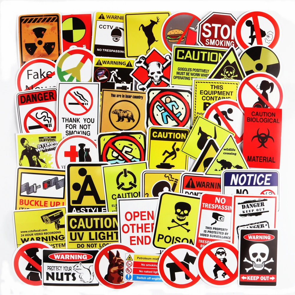 

50pcs Prohibite Warning Sign Sticker for Living room public place Funny Symbol Label Scrapbook Notebook Suitcase Laptop Bicycle