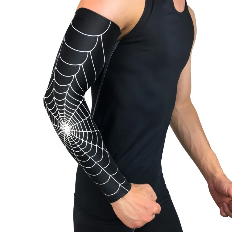 

1Pcs UV Protection Running Cycling Arm Warmers Spider Net Printed Arm Sleeves Bicycle Bike Arm Covers Golf Sports Elbow Pads