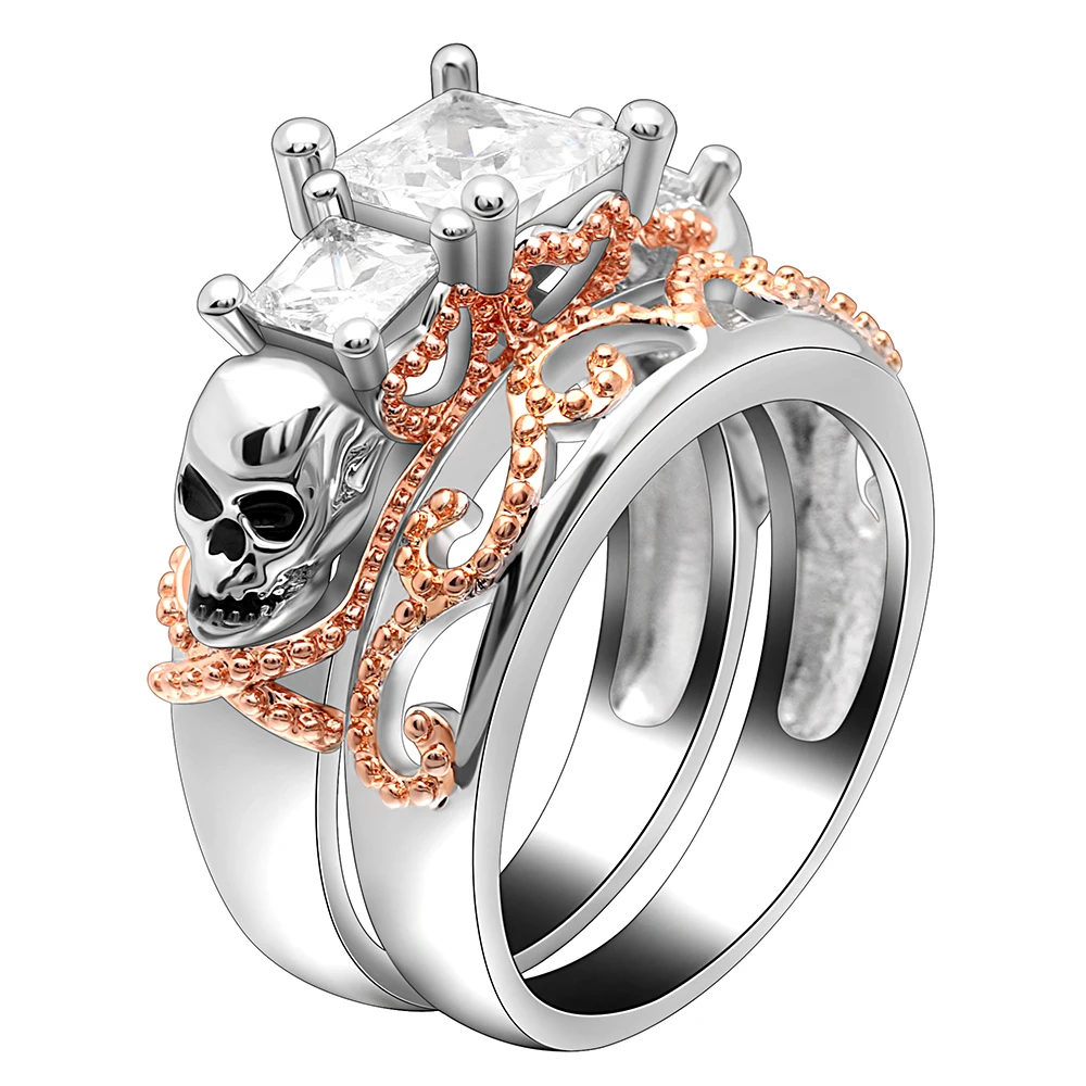 Charm Fashion Skull Ring set Jewelry Punk Skeleton Ring For Women Men's