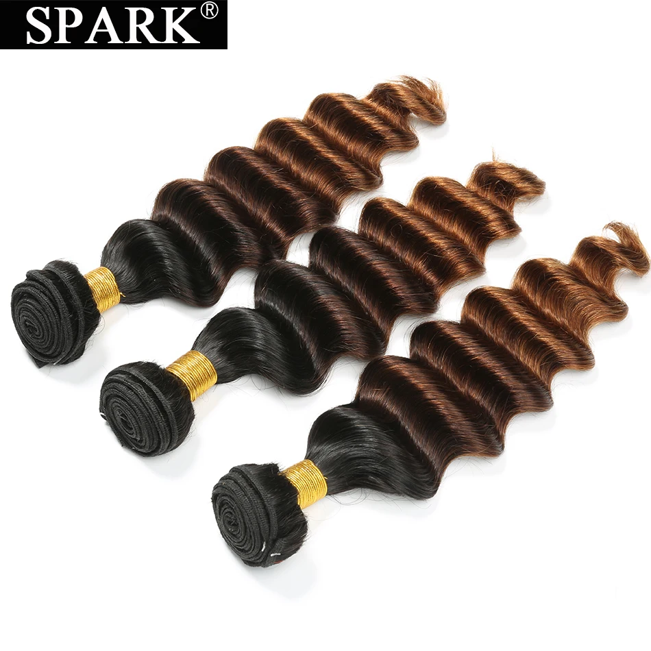 Spark Brazilian Loose Deep Wave Hair Bundles Deal T1B/4/30 Ombre Hair Weave 100% Remy Human Hair Extensions Can Buy 3/4 Bundles