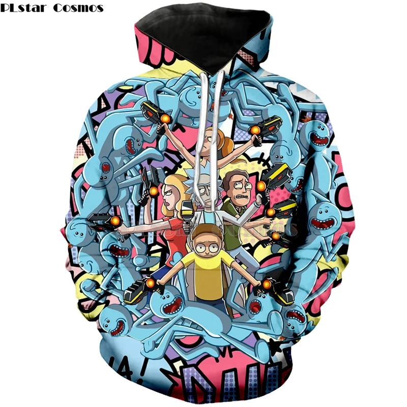 2019 New 3D Rick And Morty zip Hoodies Sweatshirt Men Women Funny Cartoon Print Hoodie Graffiti puzzle Harajuku Hip Hop Street-7